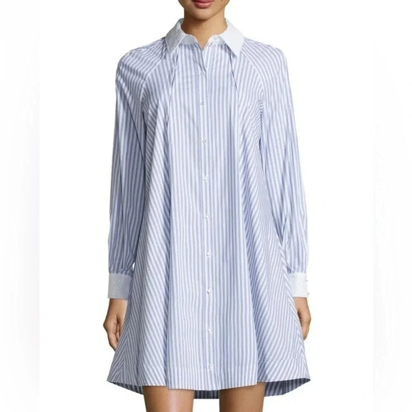 HOPE and HARLOW Blue White Striped Swingy Shirt Dress size 8 - Picture 1 of 7